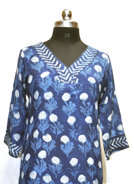 Indigo Cotton Dress Blue Floral Print Half Pic