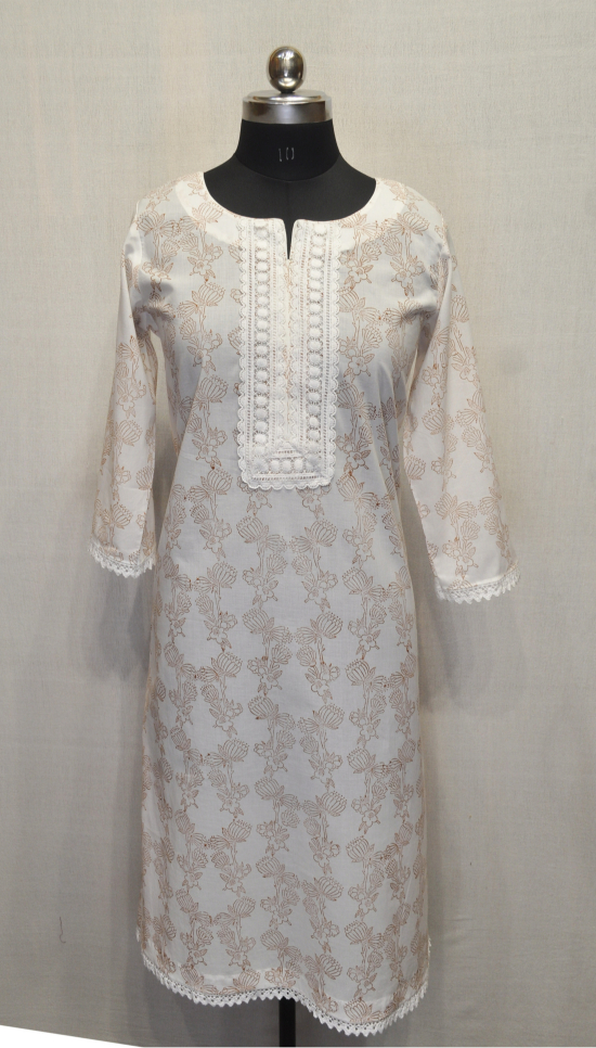 Lace Yoke White Kurta