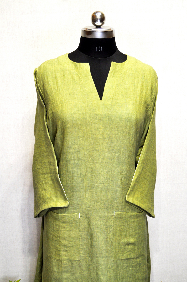 Linen Green Plain with Back Patch-Front Pic